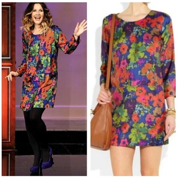 J Crew Jules Floral Long Sleeve Scoop Neck Shift Dress with Front Pockets Size 8 - Picture 1 of 7